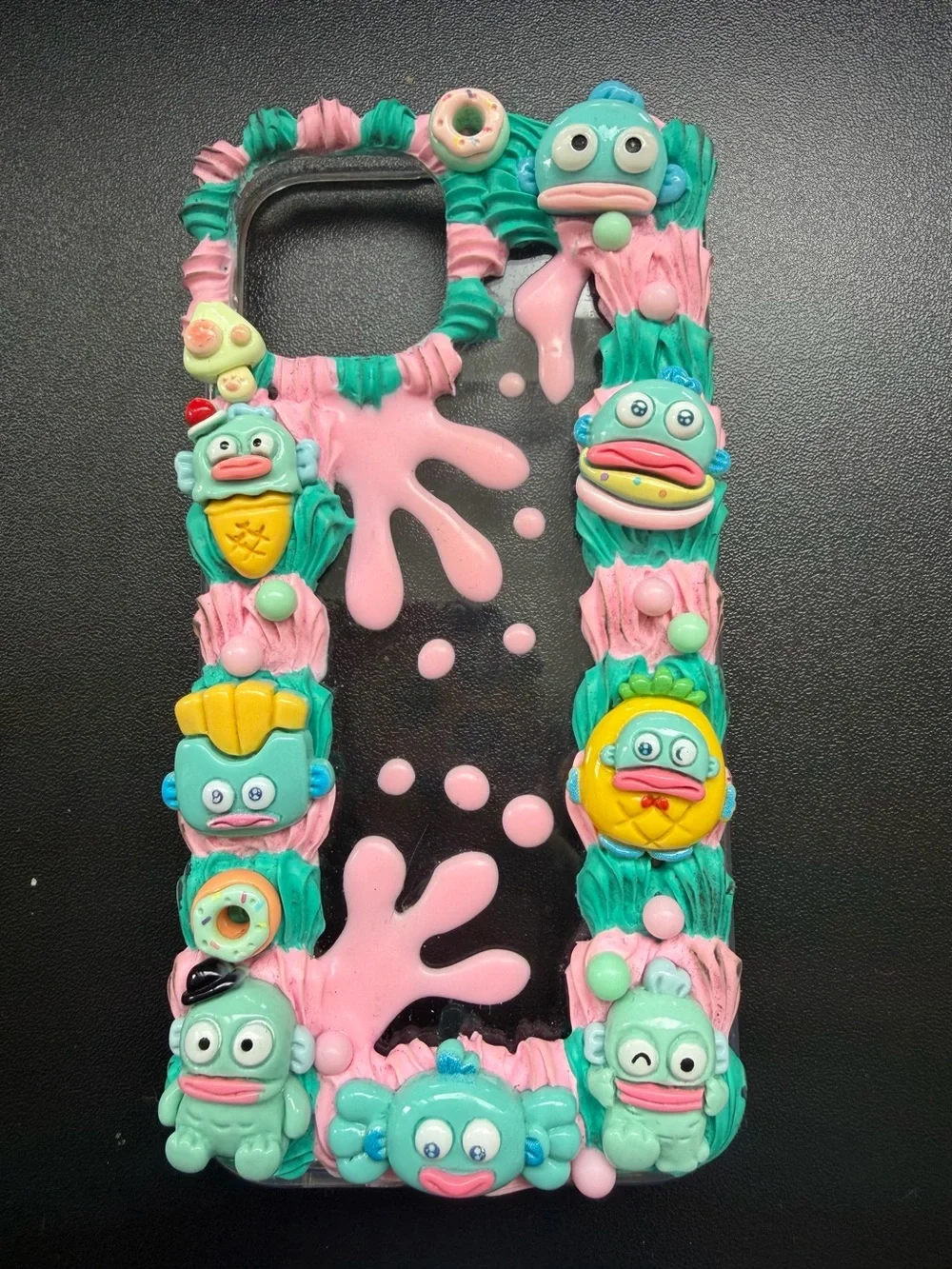 EUC iPhone 13/14 Decoden Case Sanrio Kawaii Cute Hangyodon Pink Green 3D